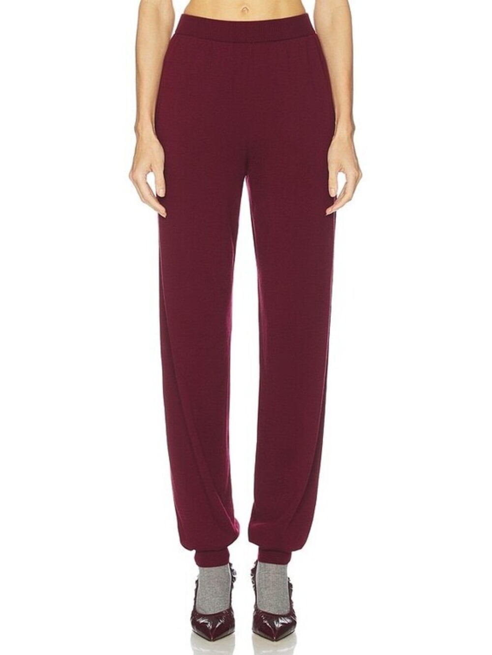Helsa Kerstin Knit Jogger in Oxblood has a rip